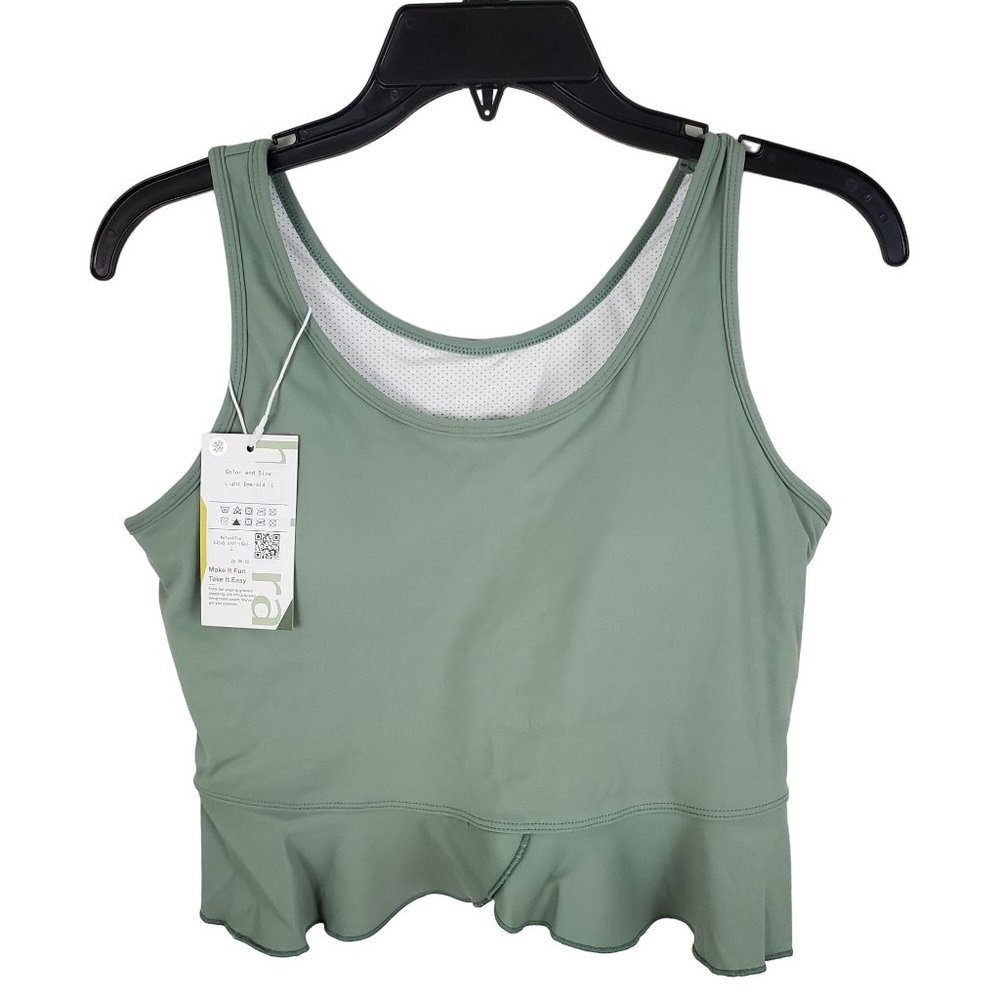NWT Halara Padded Green Ruffle Tank Top L
